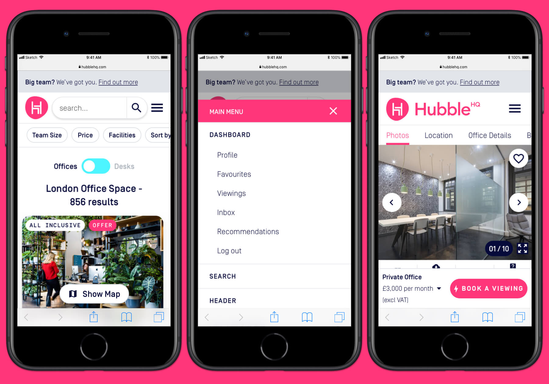 HubbleHQ Viewings Mobile designs - Results, Navigation and Listing